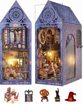 DIY Book Nook Kit,DIY Magic Dollhouse,Miniature House Kit for Adults Teens,3D Wooden Puzzles with LED Dust Cover,Bookend Booknook Bookshelf Home Decor,Birthday Halloween Friends Gifts