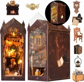 DIY Book Nook Kit,DIY Miniature Booknook Kit,Dollhouse Wooden Mini House Kit with LED,3D Wooden Puzzle Bookshelf Decor with Dust Cover,Suitable for Adults and Teenagers Craft Gifts