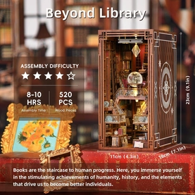 DIY Book Nook Kit, DIY Miniature Dollhouse Booknook Kit, 3D Wooden Puzzle Bookend Bookshelf Insert Decor with LED Light for Teens and Adults (Beyond Library)