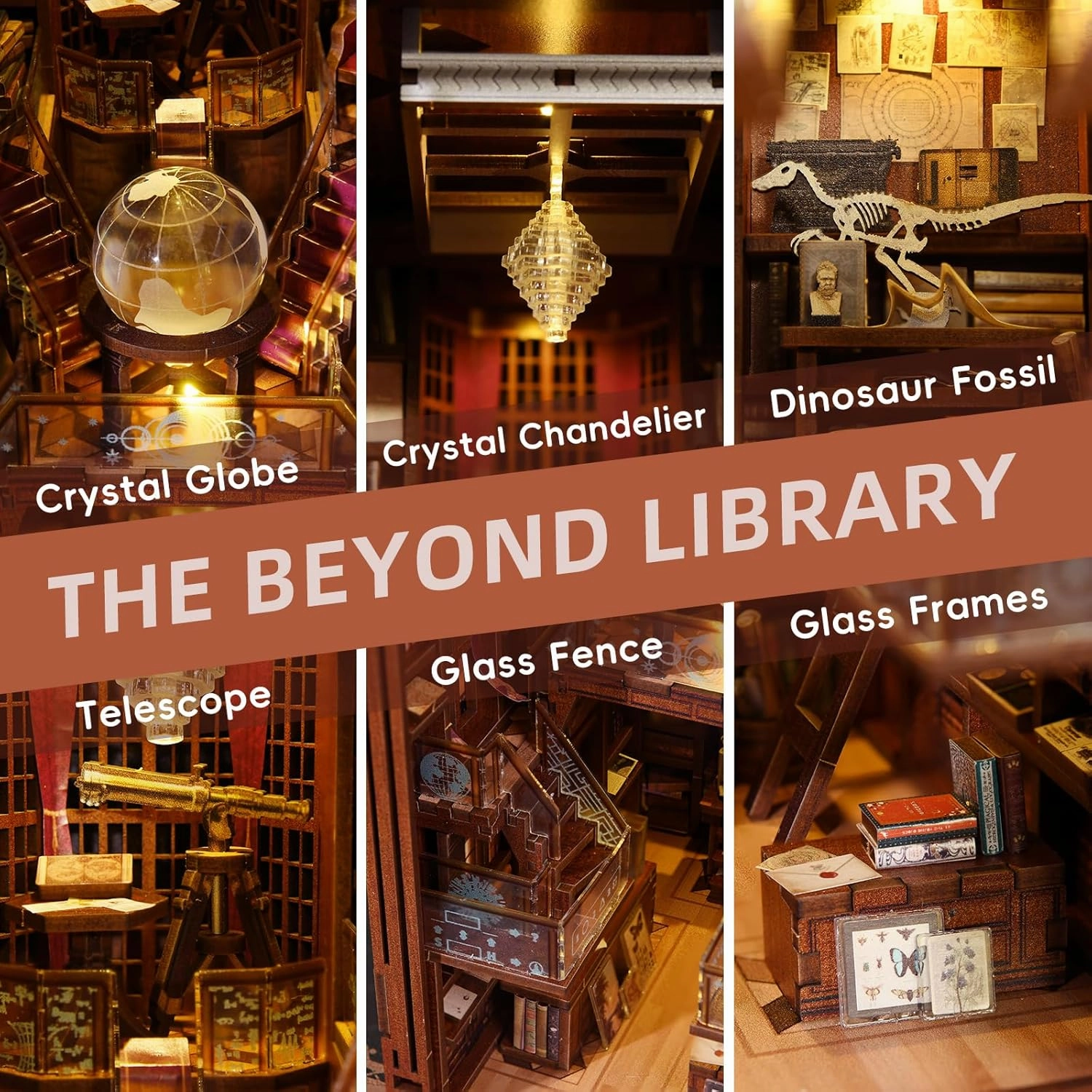 DIY Book Nook Kit, DIY Miniature Dollhouse Booknook Kit, 3D Wooden Puzzle Bookend Bookshelf Insert Decor with LED Light for Teens and Adults (Beyond Library)