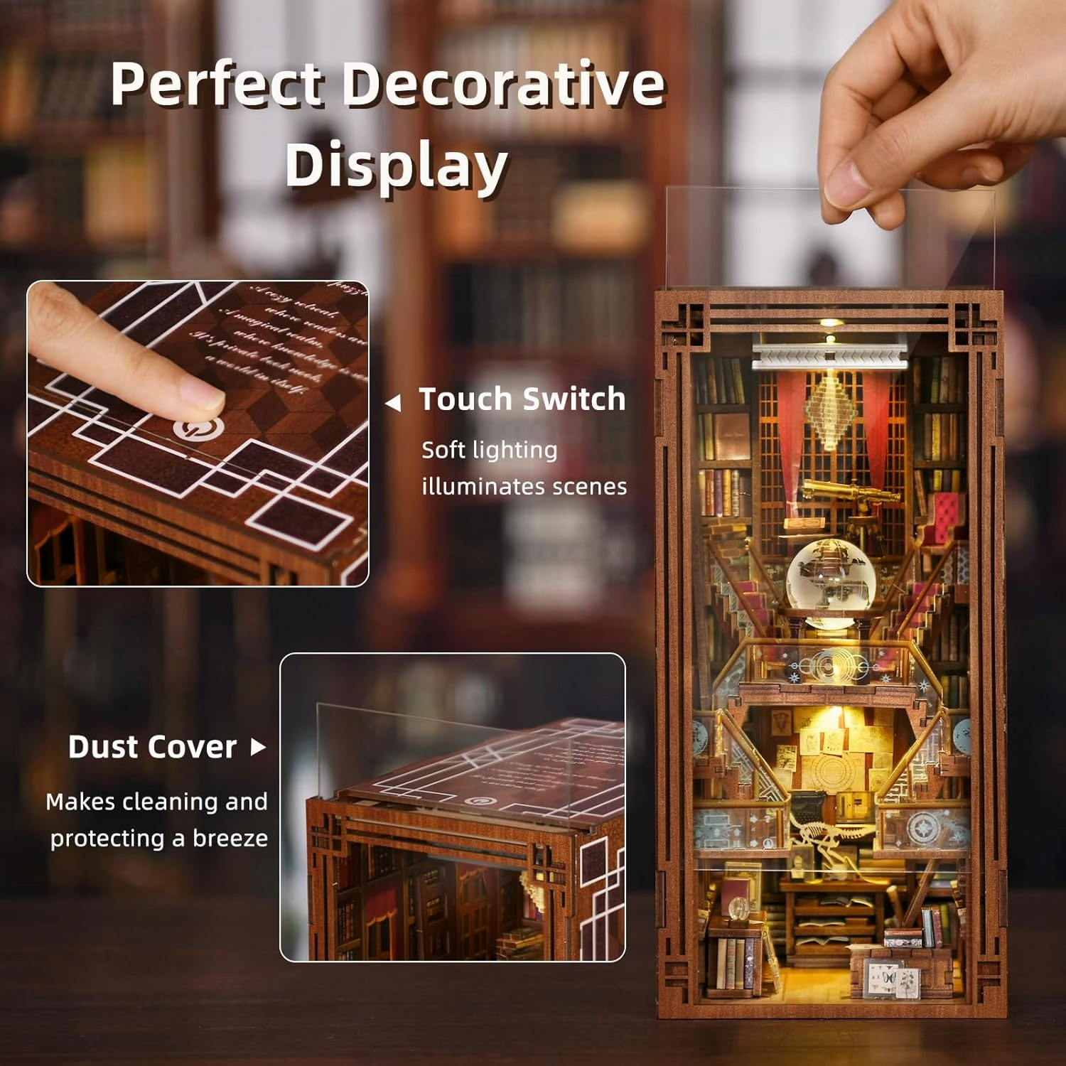 DIY Book Nook Kit, DIY Miniature Dollhouse Booknook Kit, 3D Wooden Puzzle Bookend Bookshelf Insert Decor with LED Light for Teens and Adults (Beyond Library)