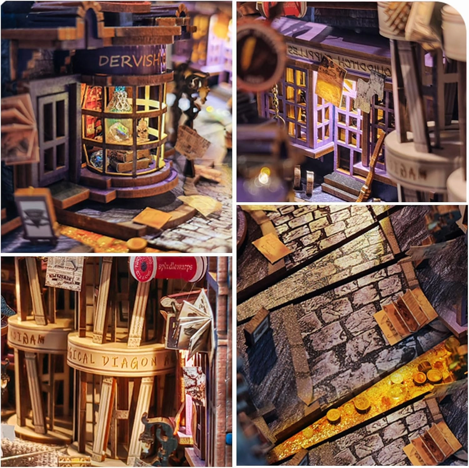 DIY Book Nook Kit,Miniature Dollhouse Kit with LED,Dust Proof 3D Wooden Puzzles,Booknook Bookshelf Insert Decor,Easter Halloween Home Decor,Adults Teens Birthday Gifts(Magic Night Alley)