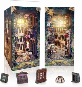 DIY Book Nook Kit,Miniature Dollhouse Kit with LED,Dust Proof 3D Wooden Puzzles,Booknook Bookshelf Insert Decor,Easter Halloween Home Decor,Adults Teens Birthday Gifts(Magic Night Alley)