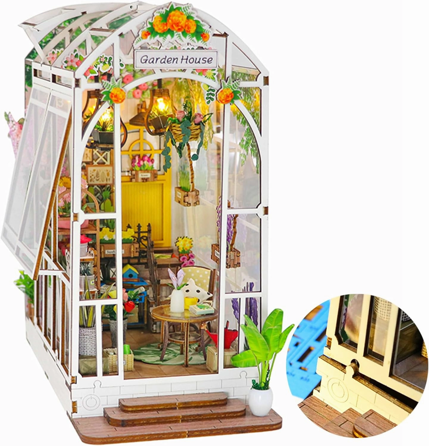 DIY Book Nook Kits, 3D Wooden Puzzle Bookends Bookshelf,Miniature Dollhouse, Mini Garden House Book Nook Model with LED Light,Gift for Adults and Teens