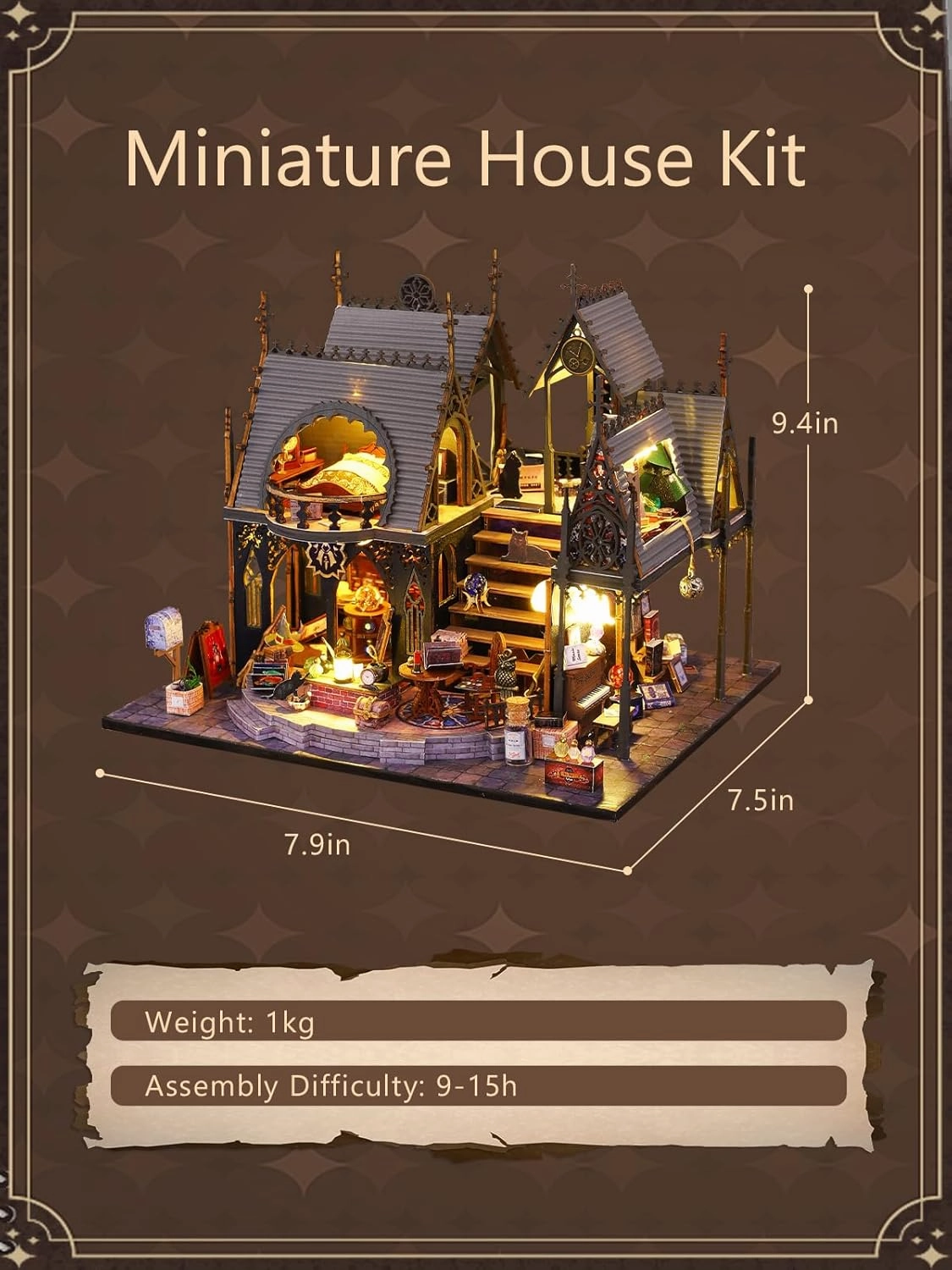 DIY Dollhouse Set, Miniature Doll House Kit with LED Accessories Furniture, 3D Wooden Puzzles for Adults, Craft Gifts for Teens Girls Boys Ages 12 