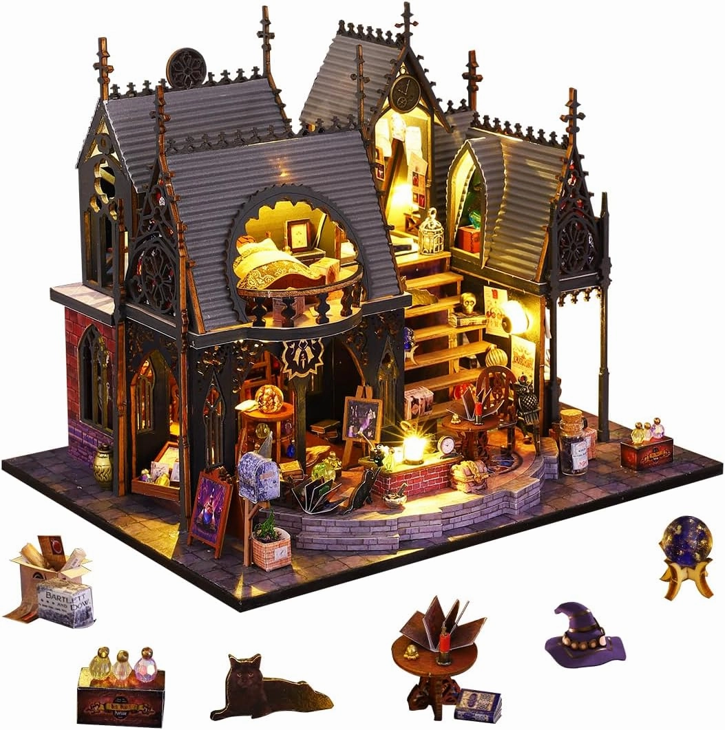 DIY Dollhouse Set, Miniature Doll House Kit with LED Accessories Furniture, 3D Wooden Puzzles for Adults, Craft Gifts for Teens Girls Boys Ages 12 