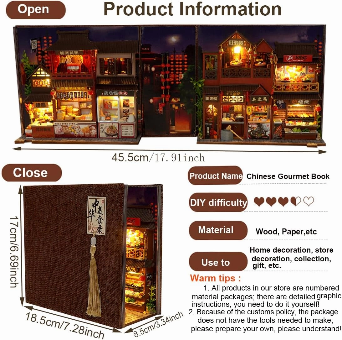 DIY Wooden Puzzle Model 3D Miniature Scene Crafts, Book Nook Shelf Insert Kits Handmade Miniature Dollhouse Toys for Adults Gift