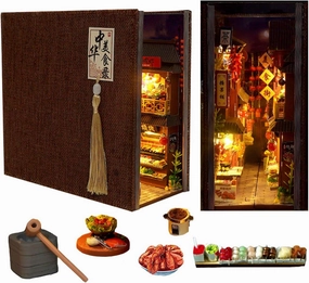 DIY Wooden Puzzle Model 3D Miniature Scene Crafts, Book Nook Shelf Insert Kits Handmade Miniature Dollhouse Toys for Adults Gift