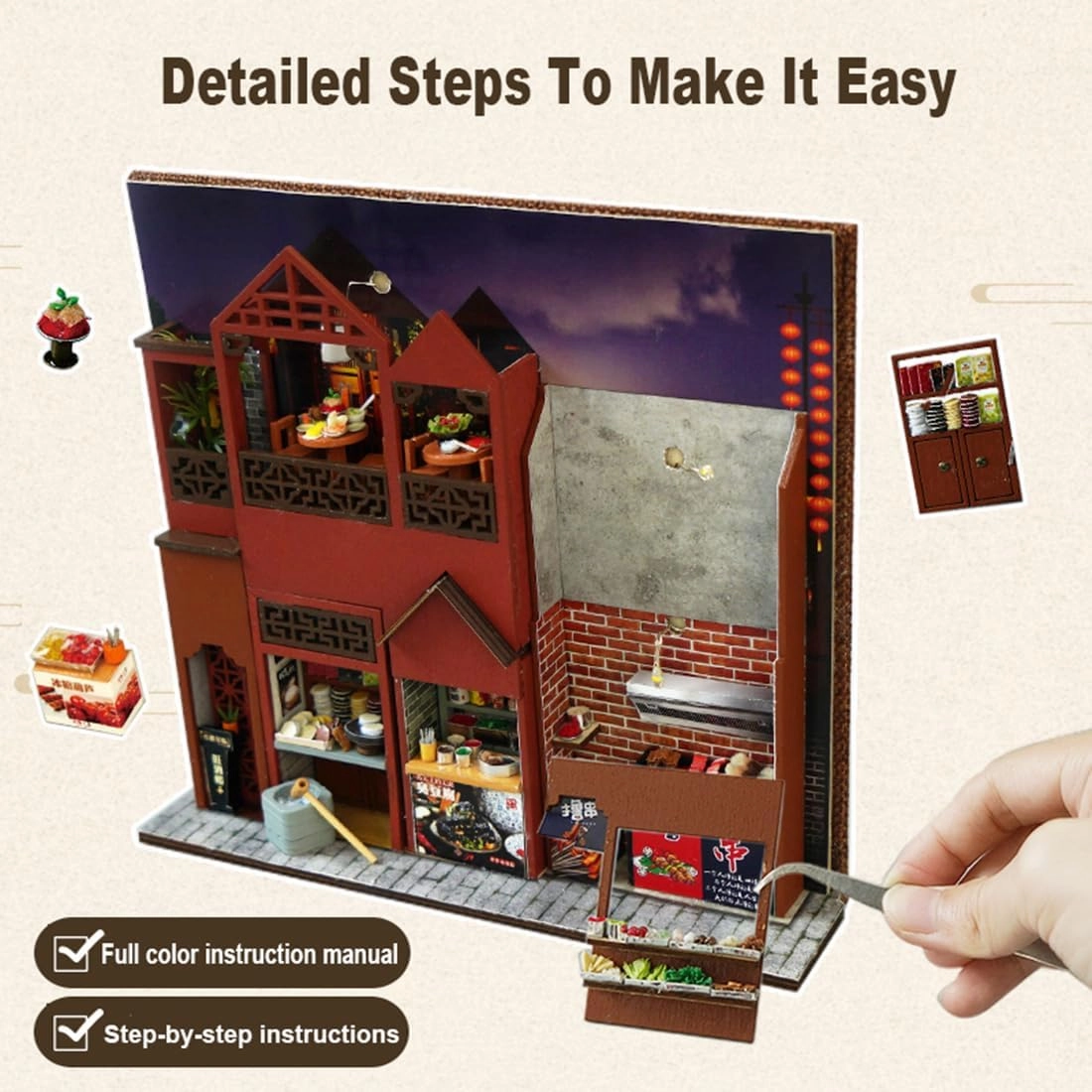 DIY Wooden Puzzle Model 3D Miniature Scene Crafts, Book Nook Shelf Insert Kits Handmade Miniature Dollhouse Toys for Adults Gift