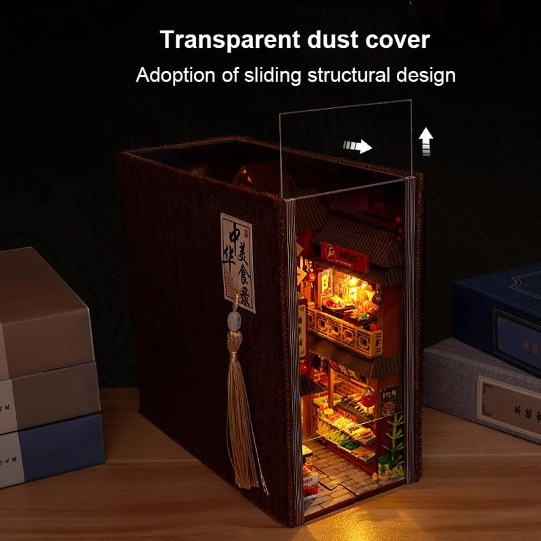 DIY Wooden Puzzle Model 3D Miniature Scene Crafts, Book Nook Shelf Insert Kits Handmade Miniature Dollhouse Toys for Adults Gift