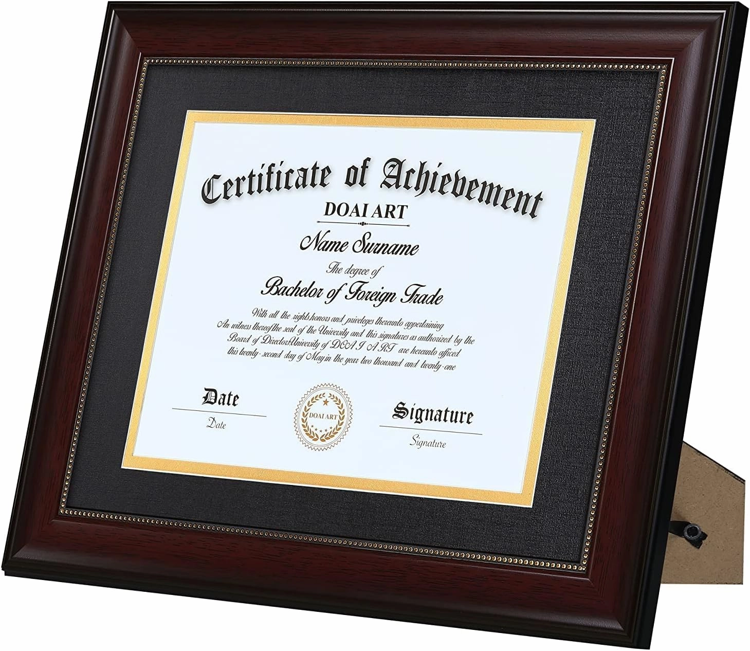 DOAI ART 8.5 x 11 Diploma Frame Classic Mahogany Display 8.5x11-inch with Black Over Gold Mat or 11x14 Document &Certificate Without Mat, Gold Beads Hanging Hardware Included, Tabletop