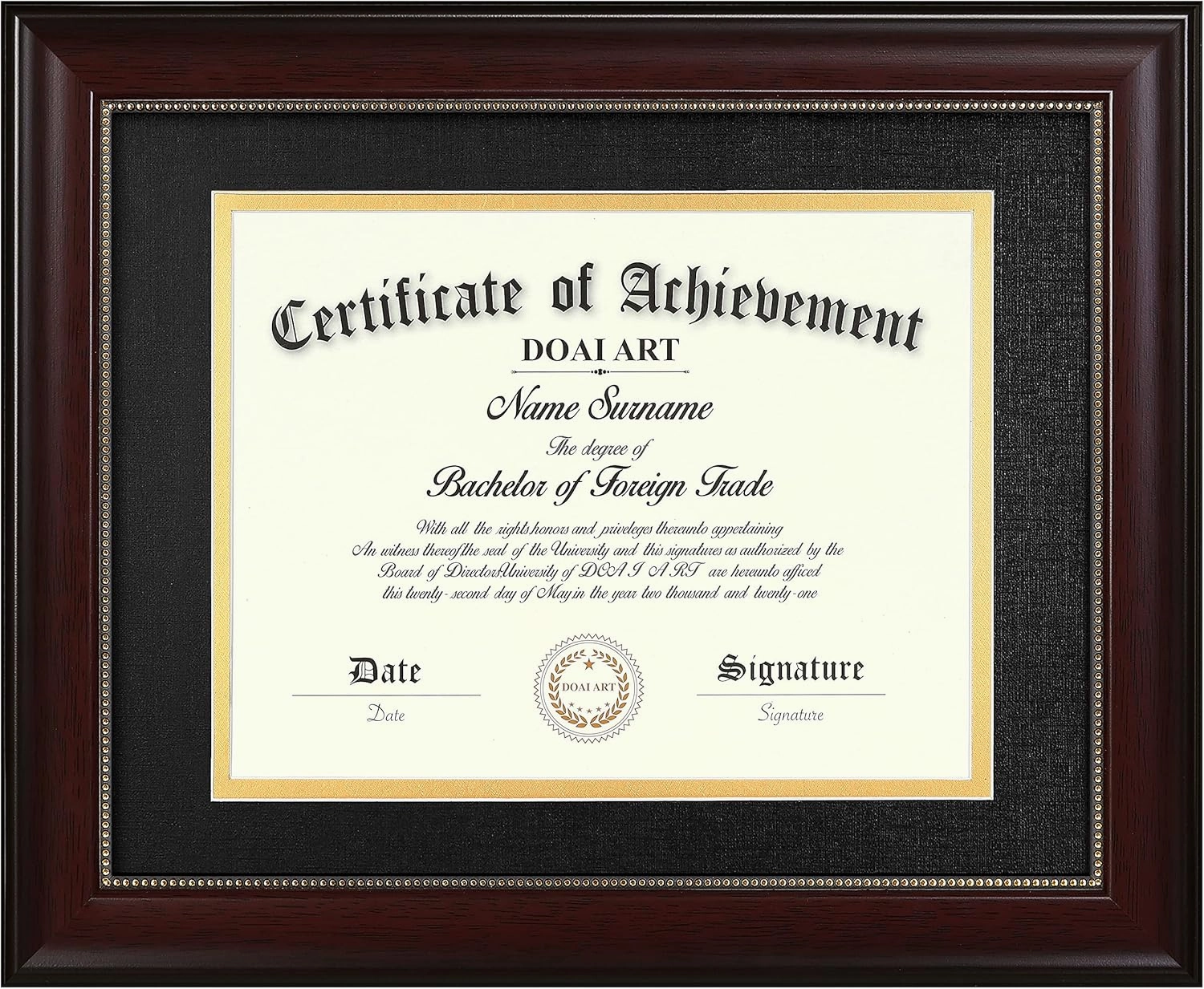 DOAI ART 8.5 x 11 Diploma Frame Classic Mahogany Display 8.5x11-inch with Black Over Gold Mat or 11x14 Document &Certificate Without Mat, Gold Beads Hanging Hardware Included, Tabletop