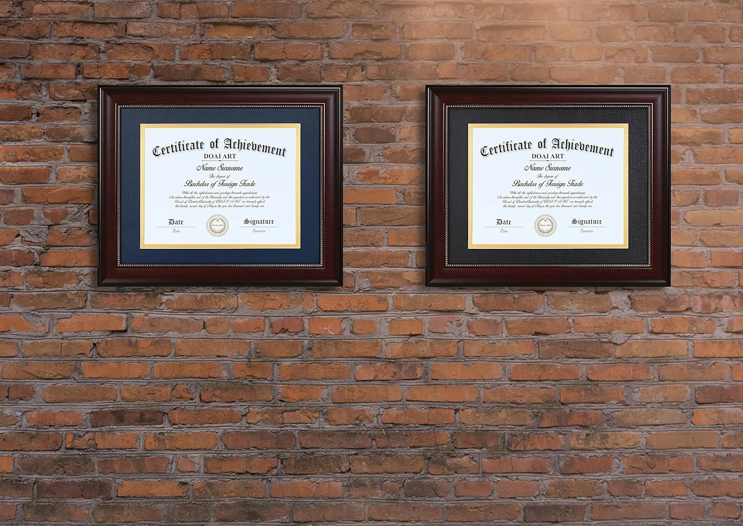 DOAI ART 8.5 x 11 Diploma Frame Classic Mahogany Display 8.5x11-inch with Black Over Gold Mat or 11x14 Document &Certificate Without Mat, Gold Beads Hanging Hardware Included, Tabletop