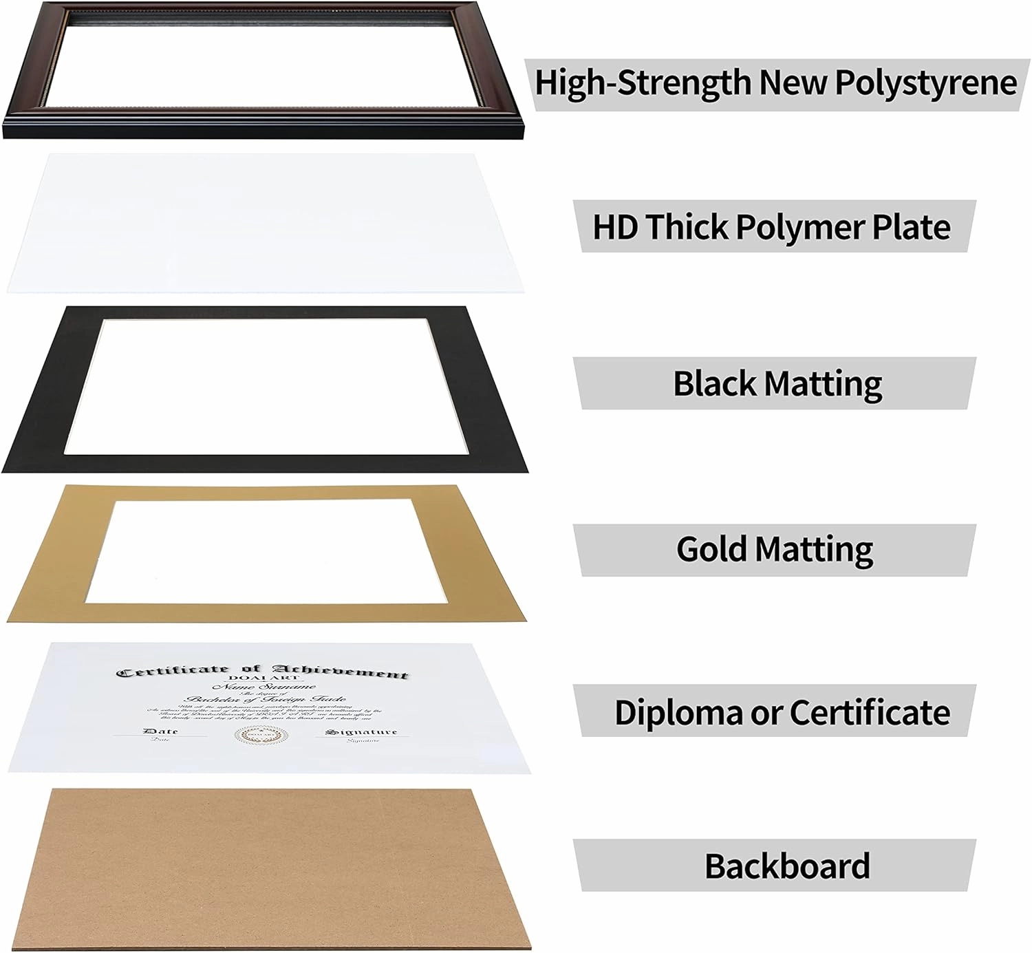 DOAI ART 8.5 x 11 Diploma Frame Classic Mahogany Display 8.5x11-inch with Black Over Gold Mat or 11x14 Document &Certificate Without Mat, Gold Beads Hanging Hardware Included, Tabletop