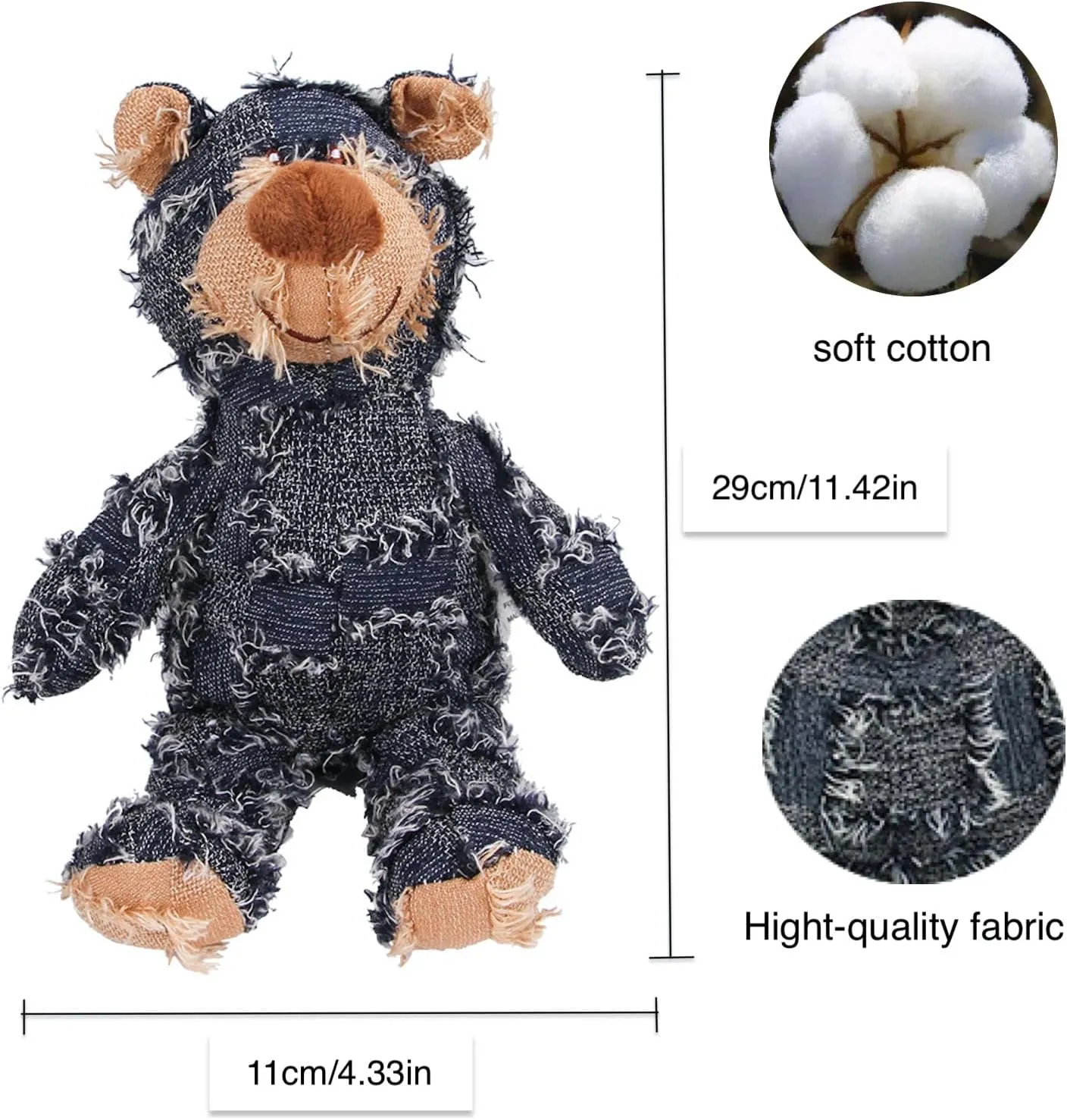 Dog Companion for Heavy Chewers- Indestructible Robust Bear Dog Toy, Resistant Squeaky Dog Toys for Heavy Chewers, Unbreakable Stuffed Plush Dog Toys for Aggressive Chewers (B-Oak)