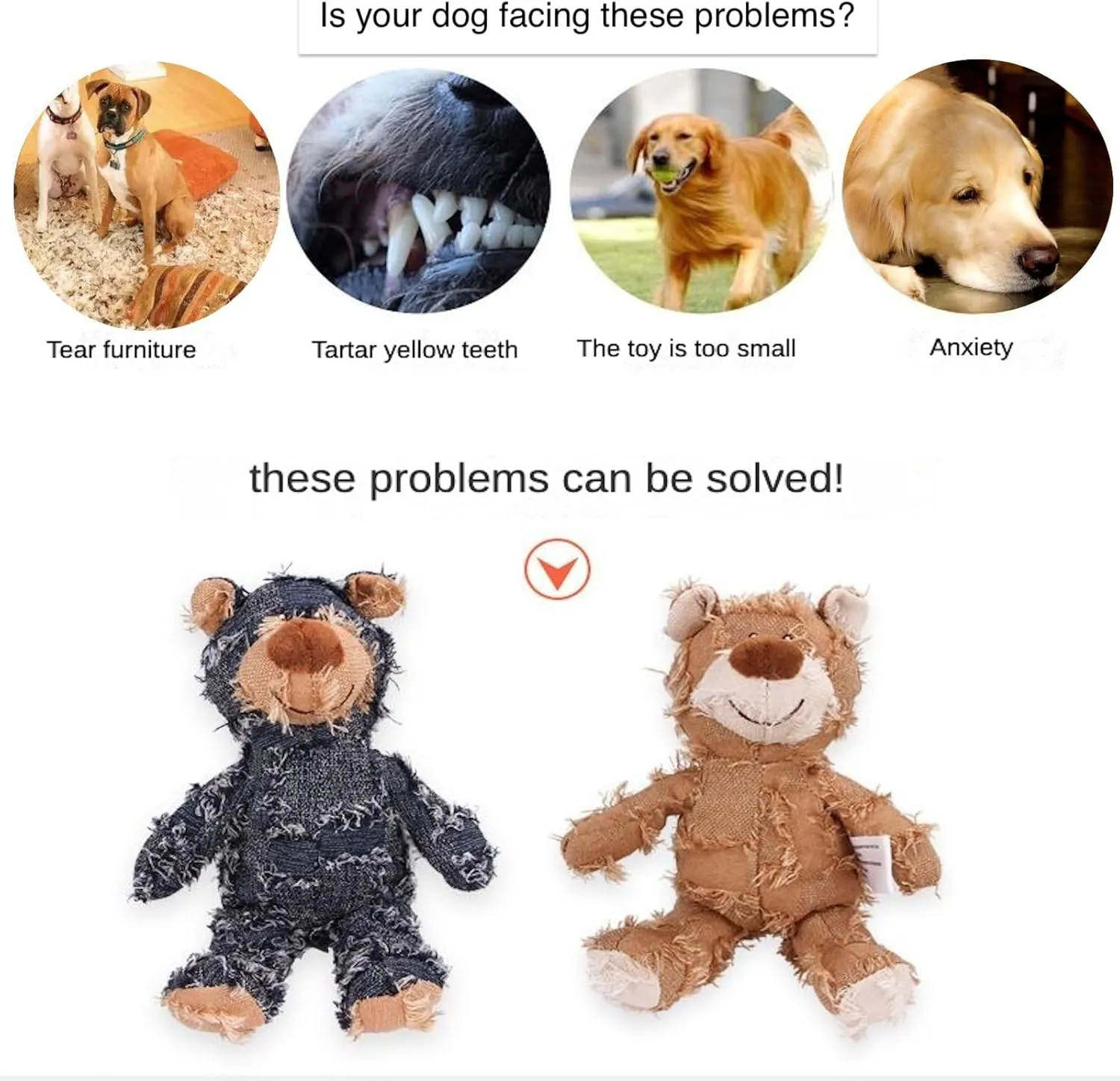 Dog Companion for Heavy Chewers- Indestructible Robust Bear Dog Toy, Resistant Squeaky Dog Toys for Heavy Chewers, Unbreakable Stuffed Plush Dog Toys for Aggressive Chewers (B-Oak)