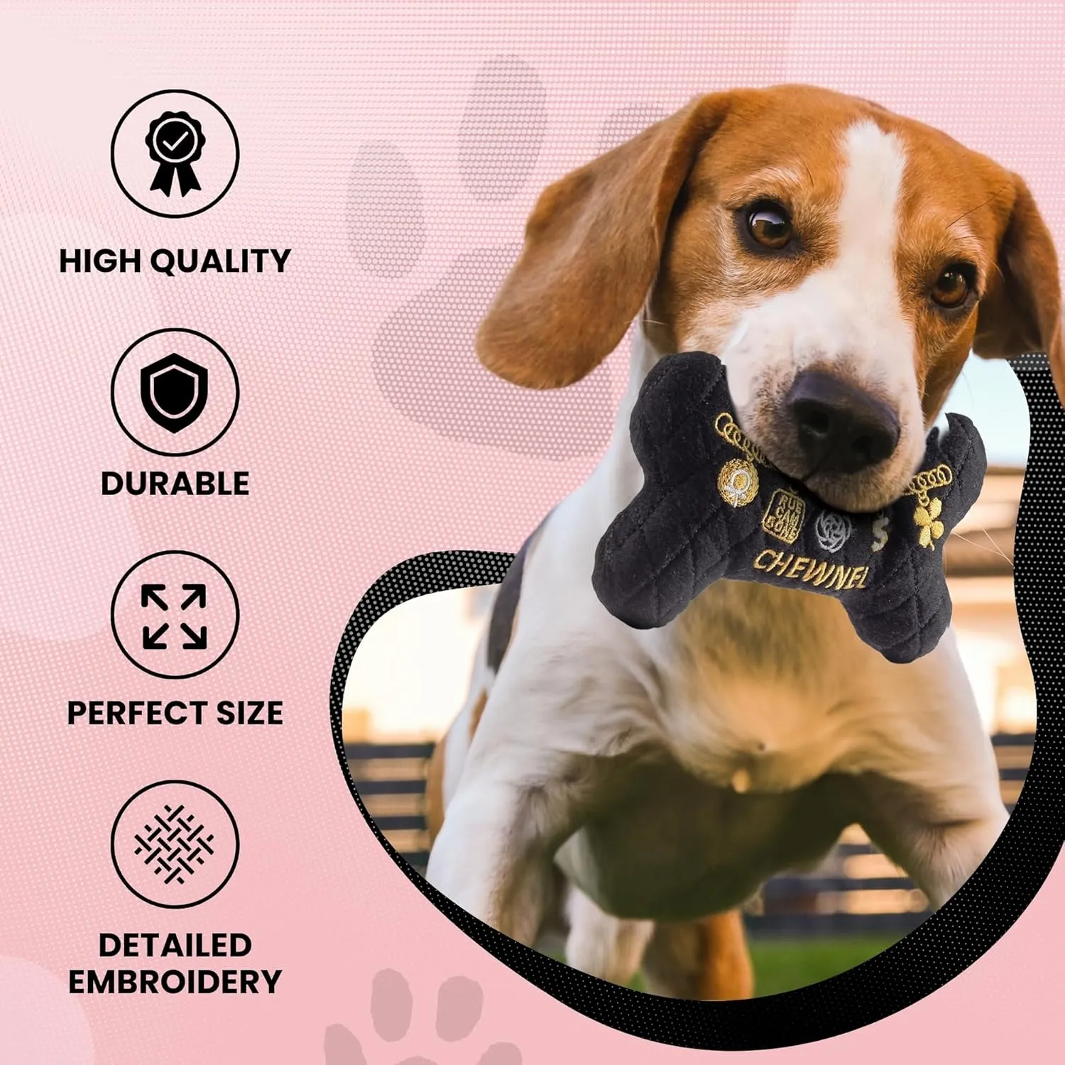 Dog Diggin Designs Runway Pup Collection | Unique Squeaky Parody Plush Dog Toys – Prêt-à-Porter Dog Bones, Balls & More