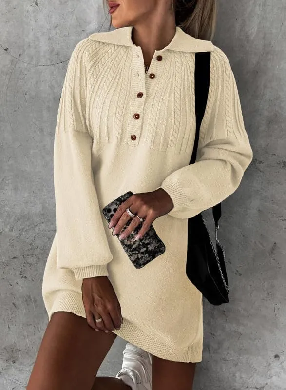 Dokotoo Womens 2024 Fall Sweater Dress Long Sleeve Button Up Cable Knit Chunky Pullover Sweaters Winter Dress