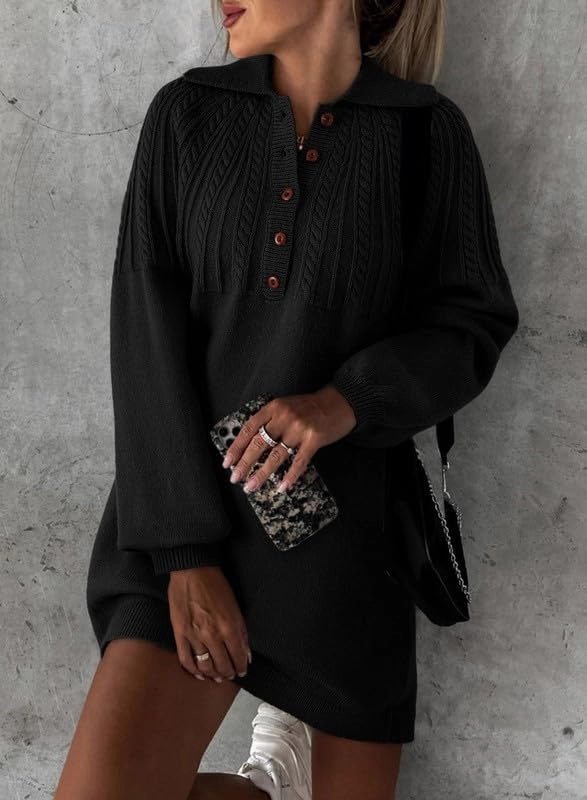 Dokotoo Womens 2024 Fall Sweater Dress Long Sleeve Button Up Cable Knit Chunky Pullover Sweaters Winter Dress