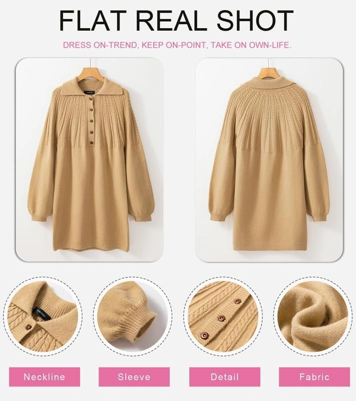 Dokotoo Womens 2024 Fall Sweater Dress Long Sleeve Button Up Cable Knit Chunky Pullover Sweaters Winter Dress