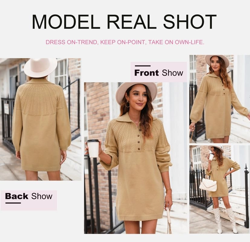 Dokotoo Womens 2024 Fall Sweater Dress Long Sleeve Button Up Cable Knit Chunky Pullover Sweaters Winter Dress
