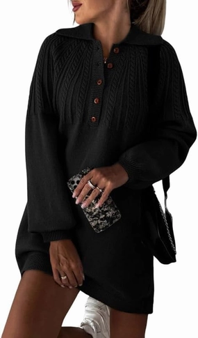 Dokotoo Womens 2024 Fall Sweater Dress Long Sleeve Button Up Cable Knit Chunky Pullover Sweaters Winter Dress