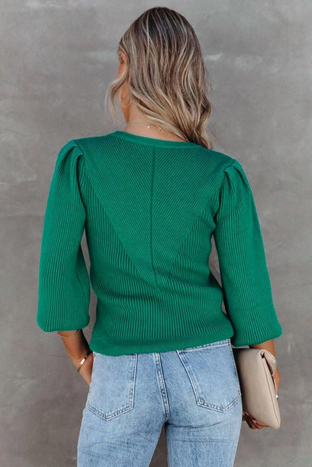 Dokotoo Womens Ribbed Knit Long Lantern Sleeves Sweater Crewneck Casual Slim Fit Pullover Jumper Tops
