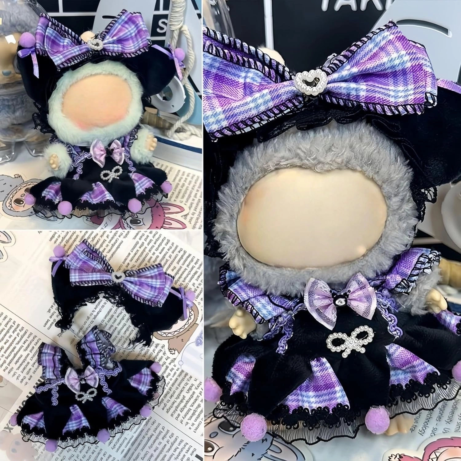 Doll Clothing Set, Suitable for Collectible Dolls Clothing，Fits Most 17cm Accessories (Black Pink)