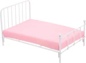 Dollhouse Metal Bed with Mattress Scale Miniature Furniture for Doll Bedroom Realistic Frame Design for Creative Displays and Family Bonding Activities White Color