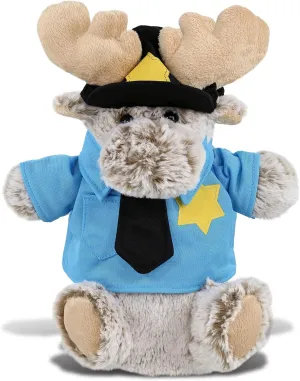 DolliBu Moose Police Officer Super Soft Hand Puppet Plush Toy - Soft Moose Cop Stuffed Animal Dress Up with Cute Cop Uniform and Cap Outfit - Gift with Personalization - 10 Inches