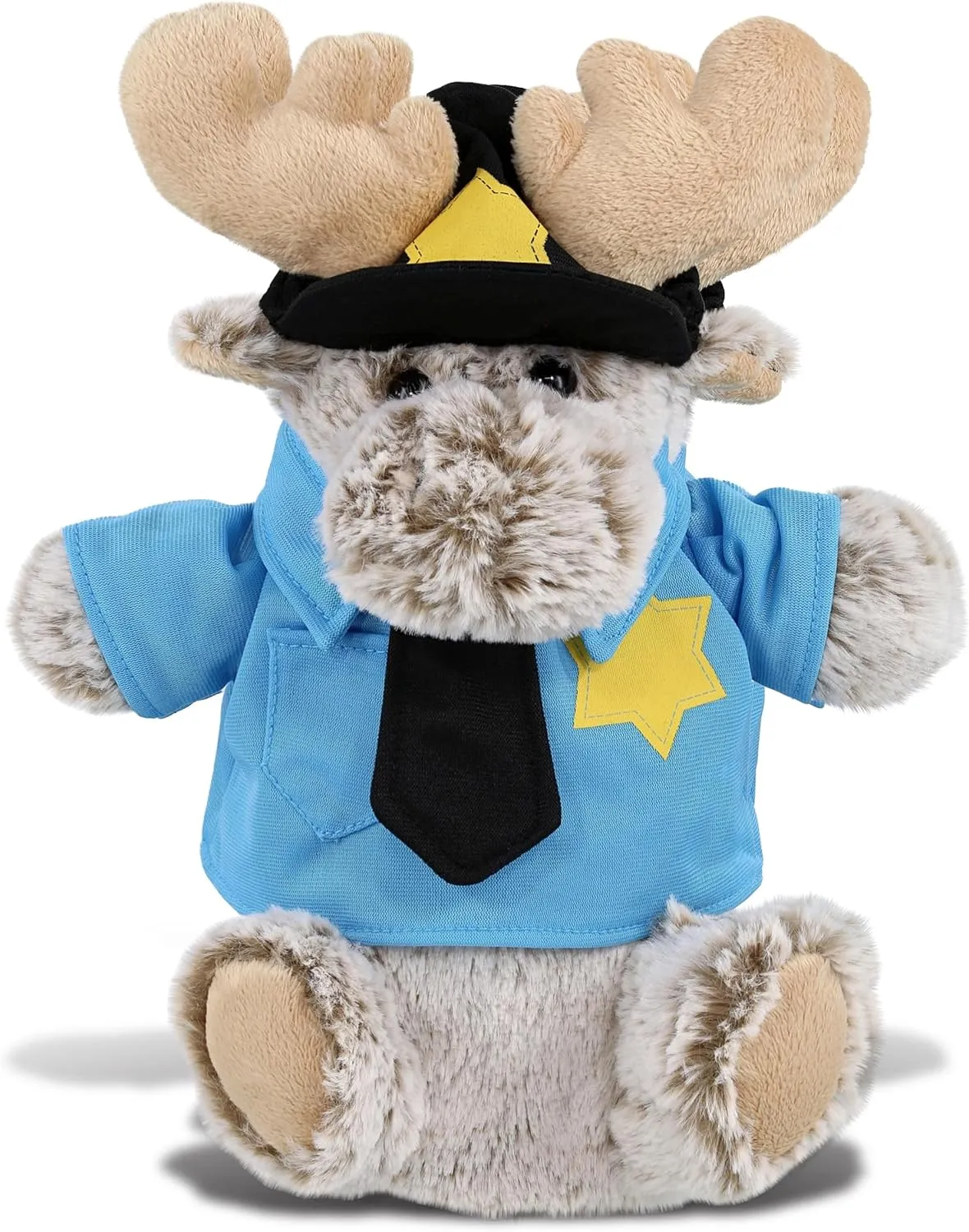 DolliBu Moose Police Officer Super Soft Hand Puppet Plush Toy - Soft Moose Cop Stuffed Animal Dress Up with Cute Cop Uniform and Cap Outfit - Gift with Personalization - 10 Inches