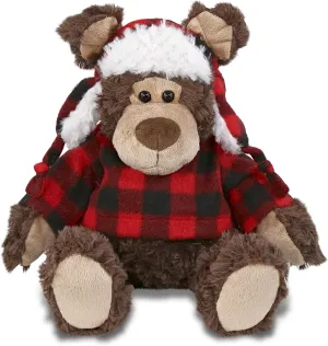 DolliBu Super Soft Plush Red Plaid Outfit Grizzly Bear - Adorable Playtime Zoo Bear Plush with Clothes, Cute Cuddle Gift - 9 Inches