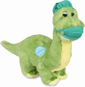 DolliBu Green Dinosaur Doctor Plush Toy - Super Soft Dinosaur Doctor Stuffed Animal Dress Up with Cute Scrub Uniform and Cap Outfit - Gift with Personalization - 10 Inches