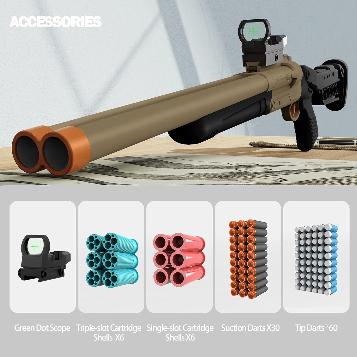 Double Barrel Shotgun Toy with Ejecting Shells and 90 Soft Bullet Darts, Toy Foam Blaster with Scope for Boys, Youth, Teen