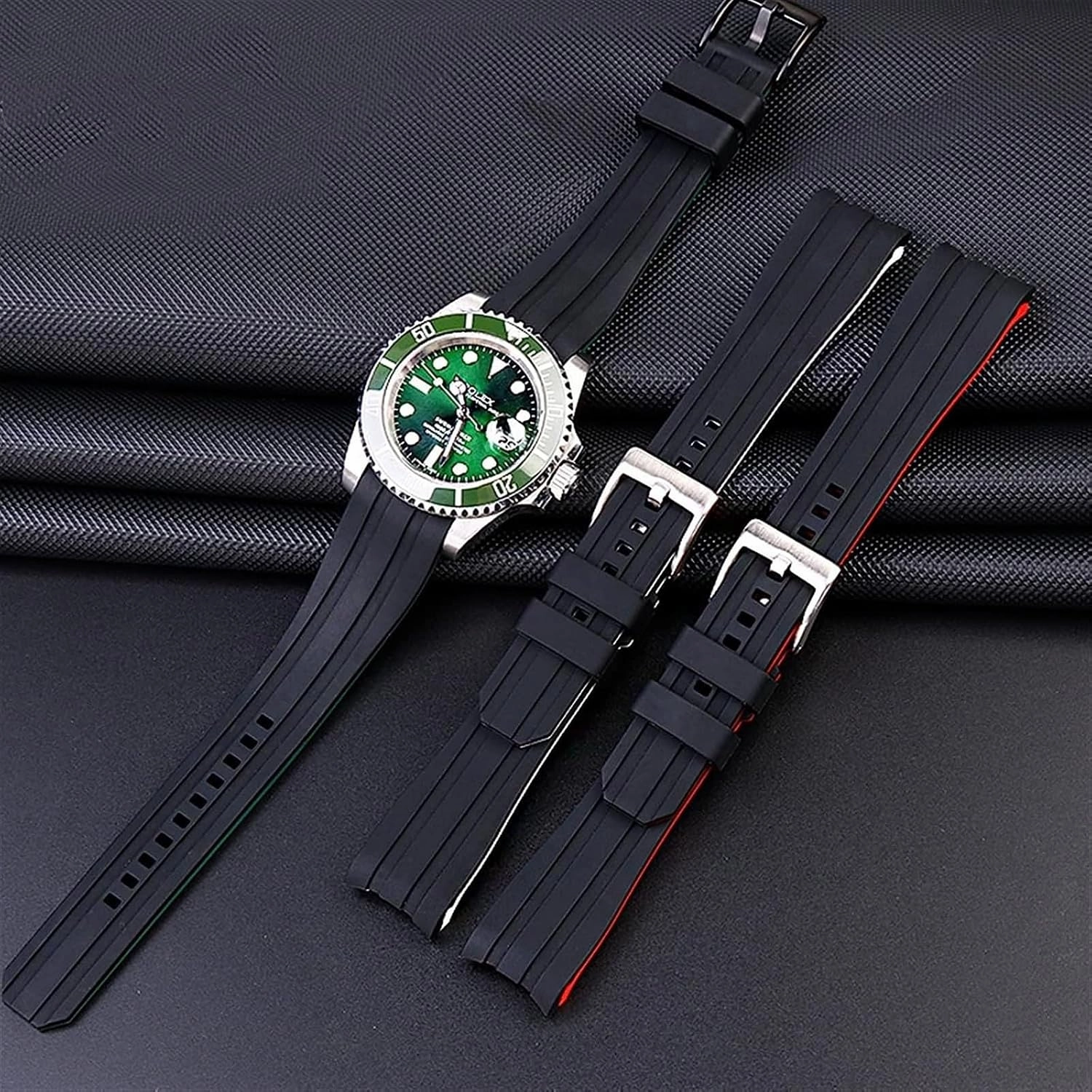 Double Color Silicone Watch Strap For Rolex Arc Mouth Watchband Bracelet Belt 20mm 22mm