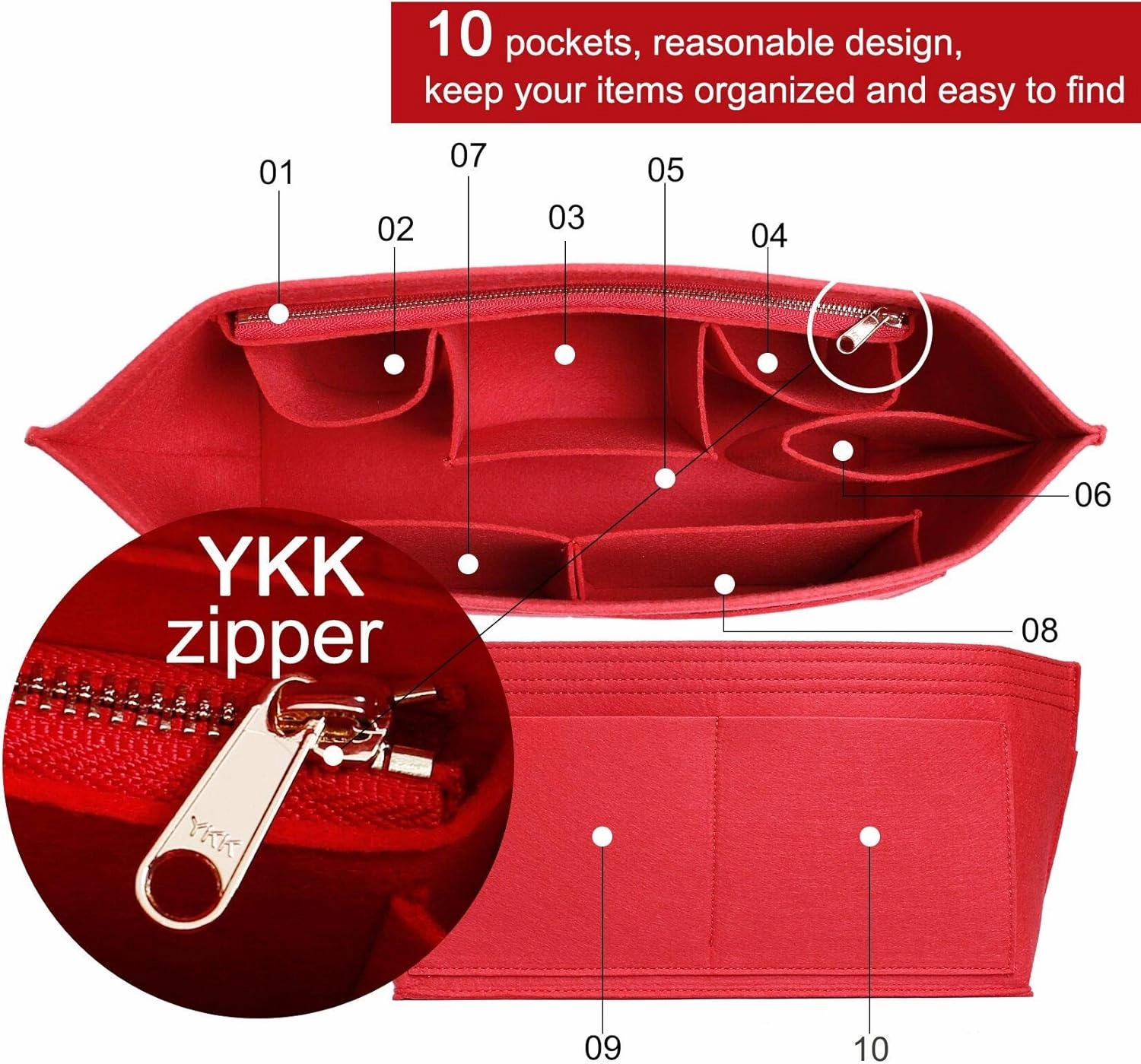 Doxo Purse Organizer Insert Handbag&Tote Felt Bag Fits for Speedy 35 and Neverfull MM Red