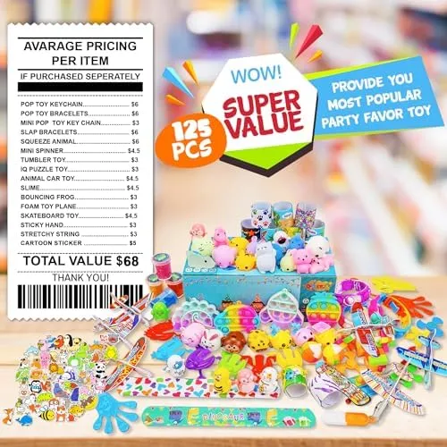 DQstar Party Favors Toy for Kids 4-8-12, Treasure Box Prizes for Classroom, Goodie Bags Stuffers, Prize Box Toys, Birthday Party Gifts, Carnival Prizes, Pinata Fillers, Treasure Chest