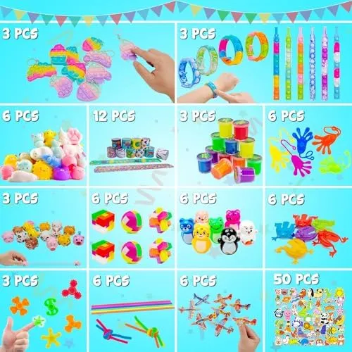 DQstar Party Favors Toy for Kids 4-8-12, Treasure Box Prizes for Classroom, Goodie Bags Stuffers, Prize Box Toys, Birthday Party Gifts, Carnival Prizes, Pinata Fillers, Treasure Chest