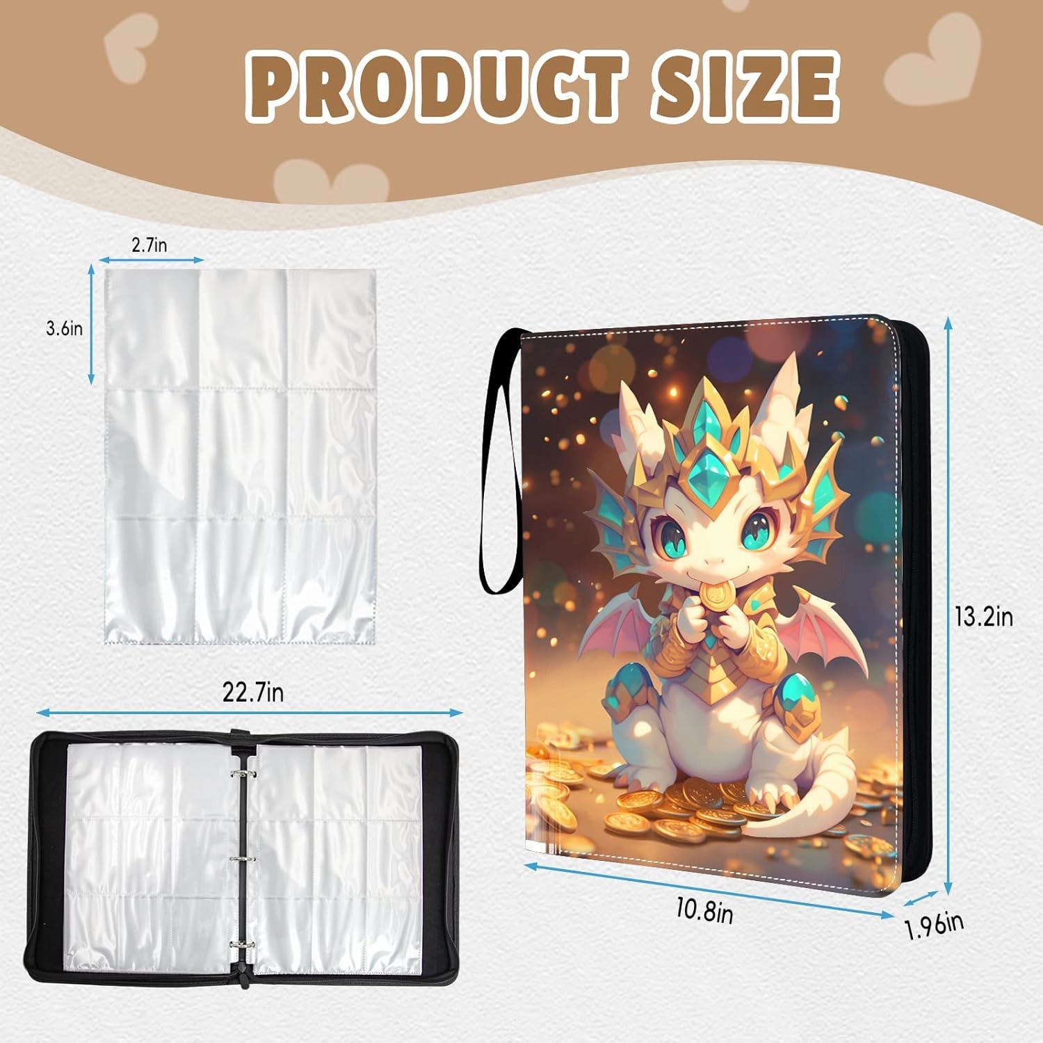 Dragon Trading Card Binder 9 Pocket, Card Binder 900 Pockets Holder 900 Cards Collectible with Game Cards, Zipper Binder for Boys Girls and Collectors