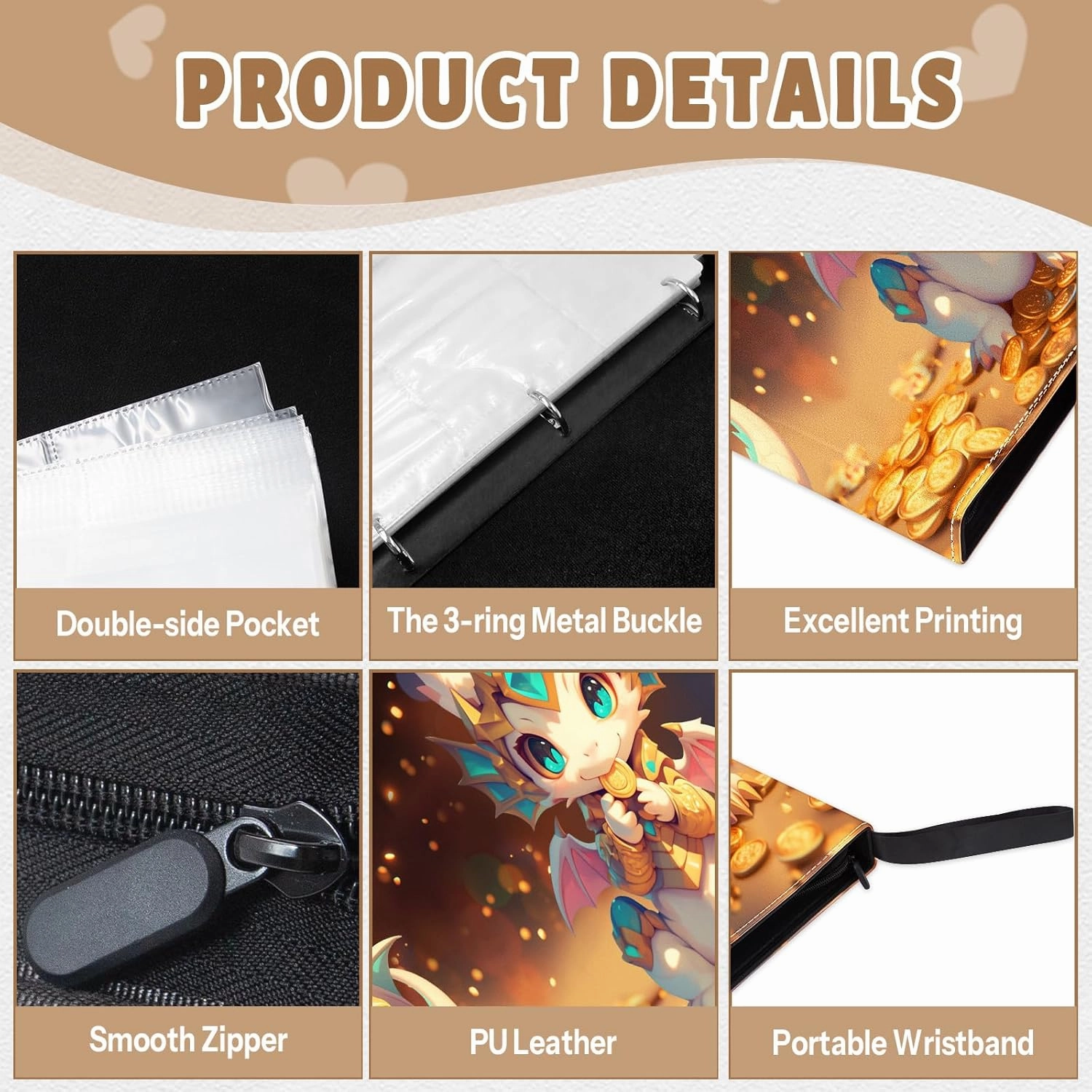 Dragon Trading Card Binder 9 Pocket, Card Binder 900 Pockets Holder 900 Cards Collectible with Game Cards, Zipper Binder for Boys Girls and Collectors