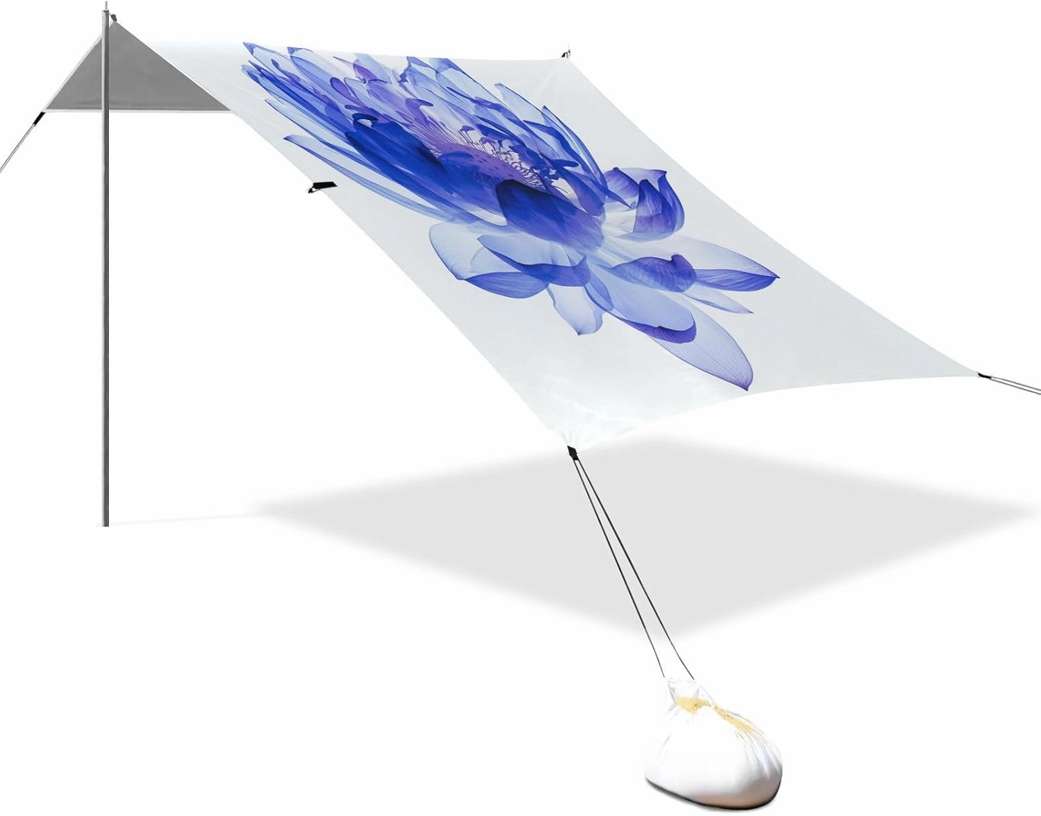 Dreamy Deep Blue Flower Beach Tent UPF50  Protection Easy Setup Portable Sunshade with Sand Pockets for Camping, Picnics, Backyard & Fishing