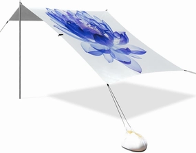 Dreamy Deep Blue Flower Beach Tent UPF50  Protection Easy Setup Portable Sunshade with Sand Pockets for Camping, Picnics, Backyard & Fishing