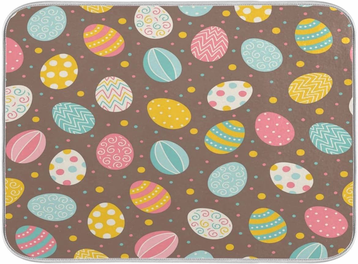 Easter Eggs Polka Dot Dish Drying Mat, Absorbent Drying Pad Dish Mat Large Kitchen Mat, 18" x 24"
