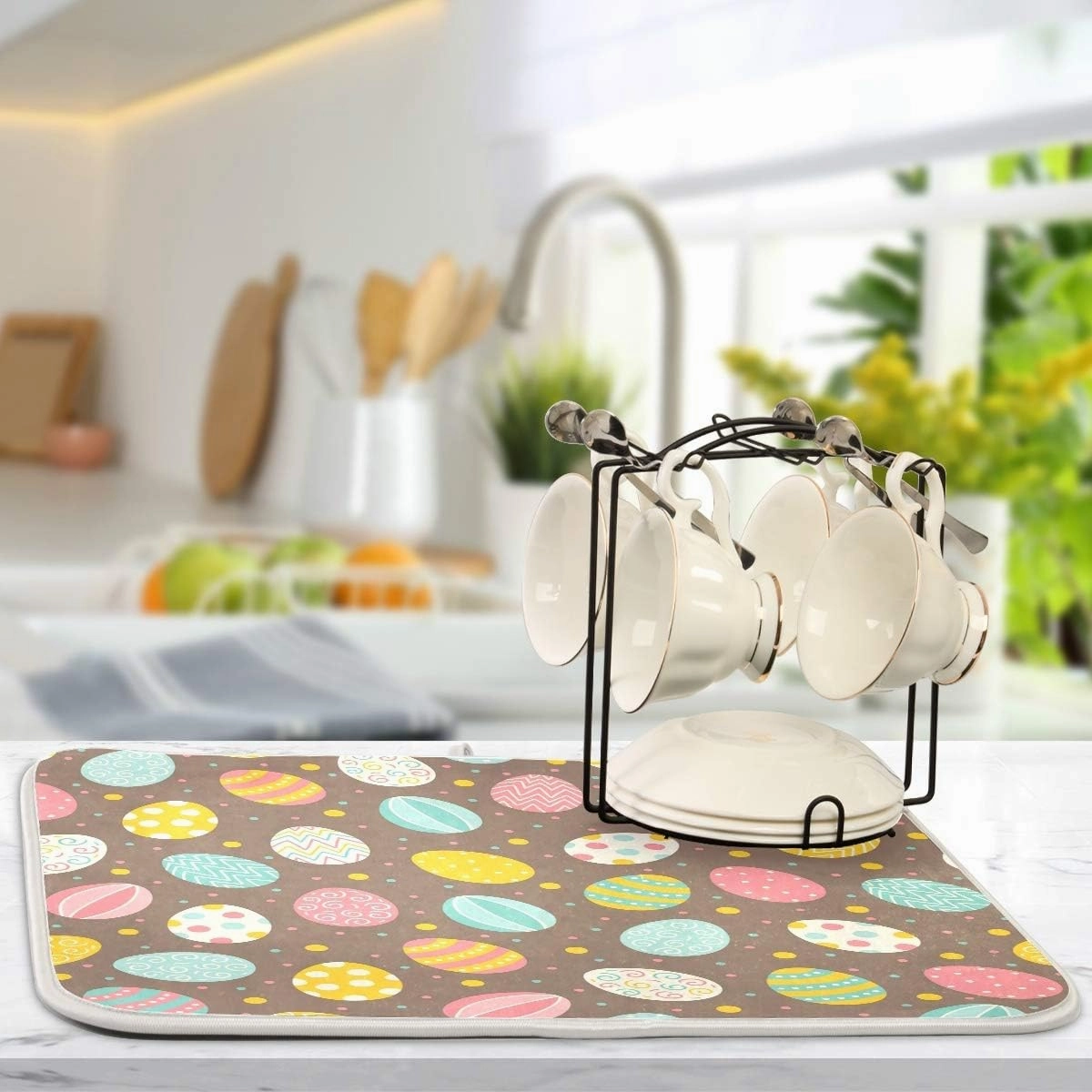 Easter Eggs Polka Dot Dish Drying Mat, Absorbent Drying Pad Dish Mat Large Kitchen Mat, 18" x 24"
