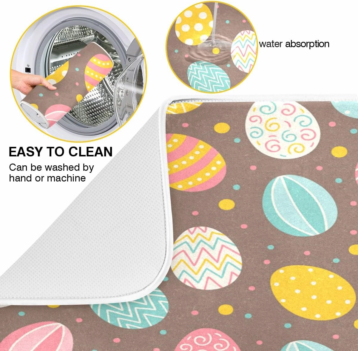 Easter Eggs Polka Dot Dish Drying Mat, Absorbent Drying Pad Dish Mat Large Kitchen Mat, 18" x 24"