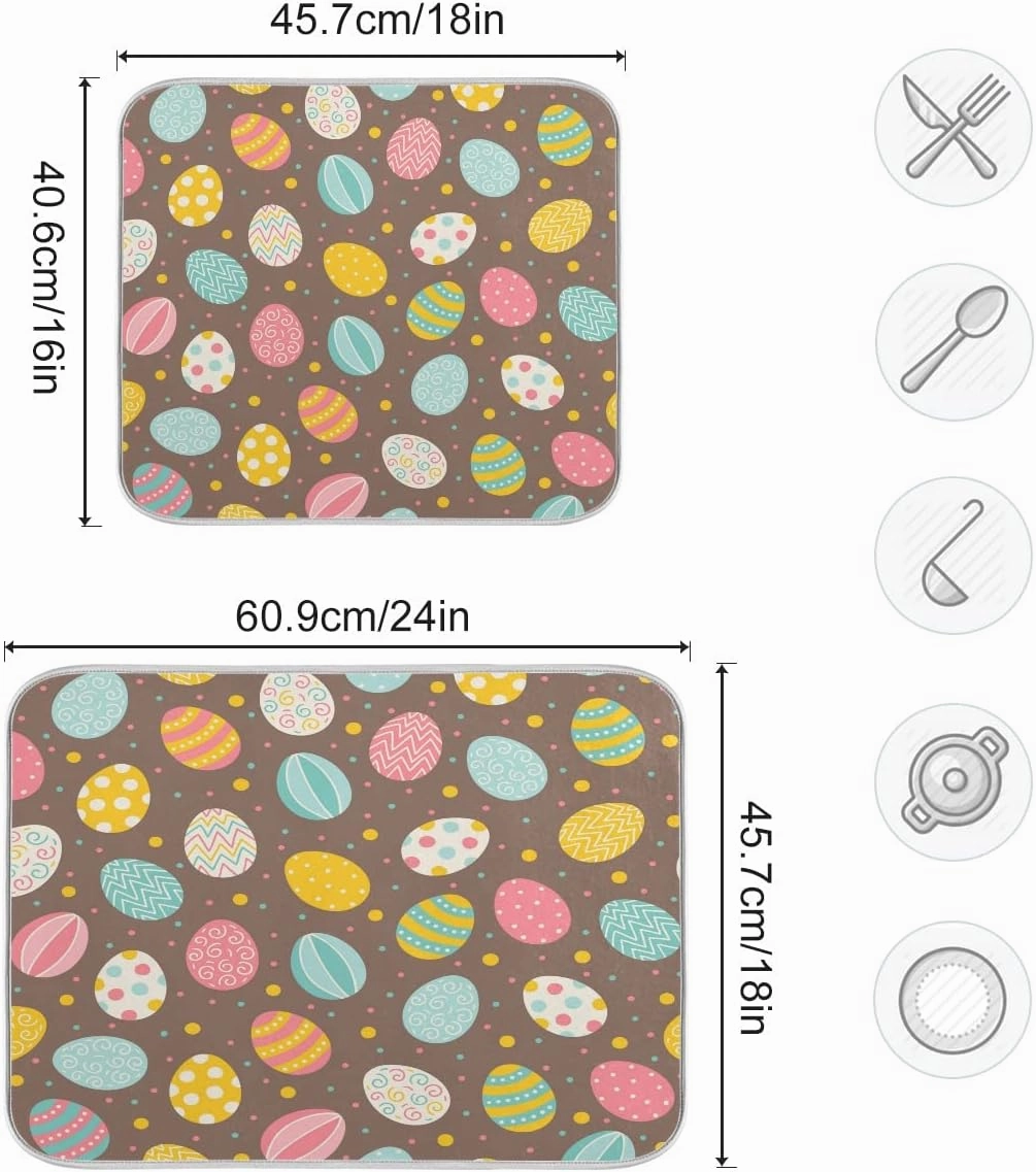 Easter Eggs Polka Dot Dish Drying Mat, Absorbent Drying Pad Dish Mat Large Kitchen Mat, 18" x 24"