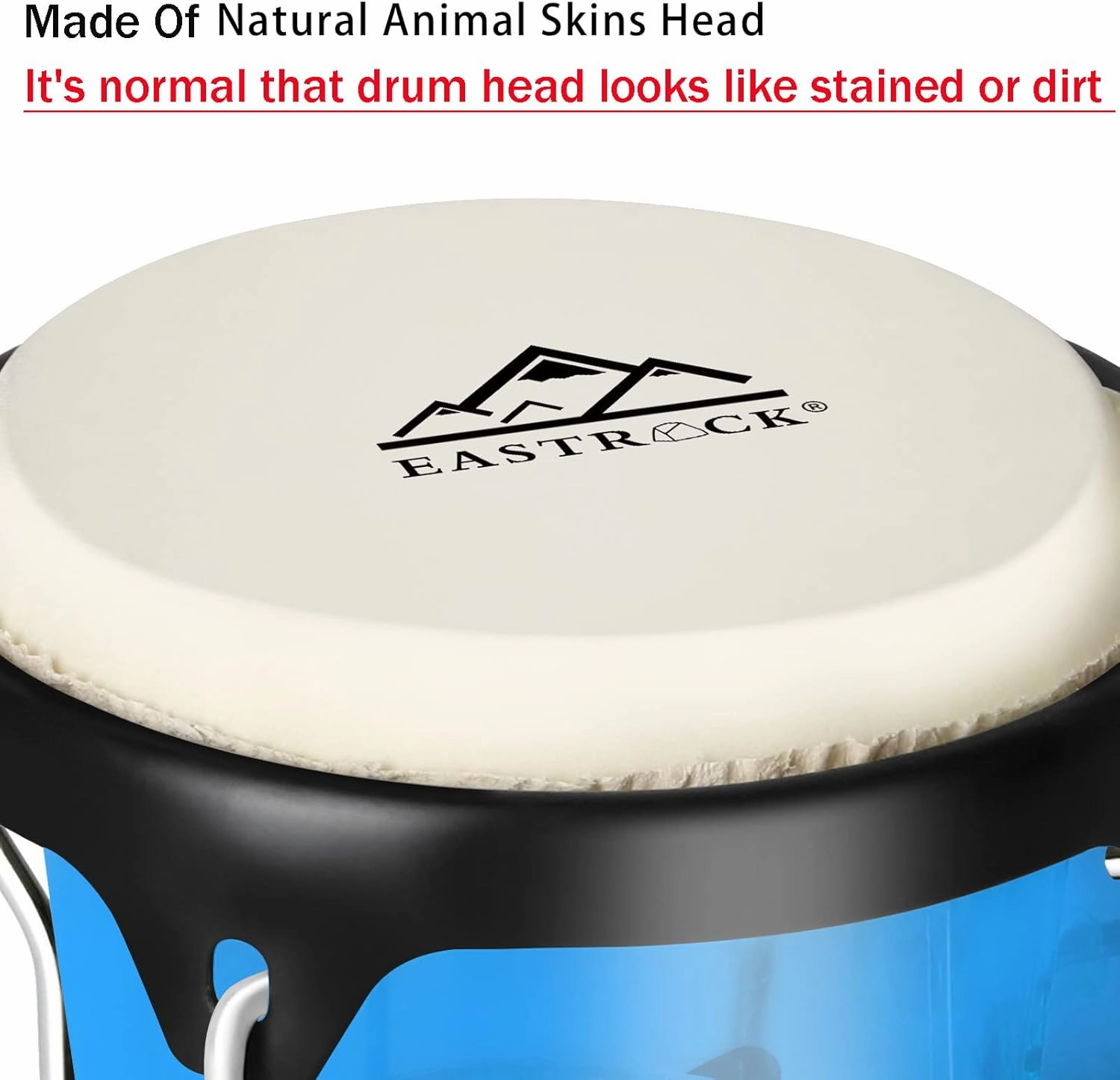 EastRock Bongo Drums 6” and 7” Set for Kids Adults Beginners Professionals Transparent Cavity and Metal Bongos Drum Percussion Instruments with Tuning Wrench (Blue 6” 7” Bongos)
