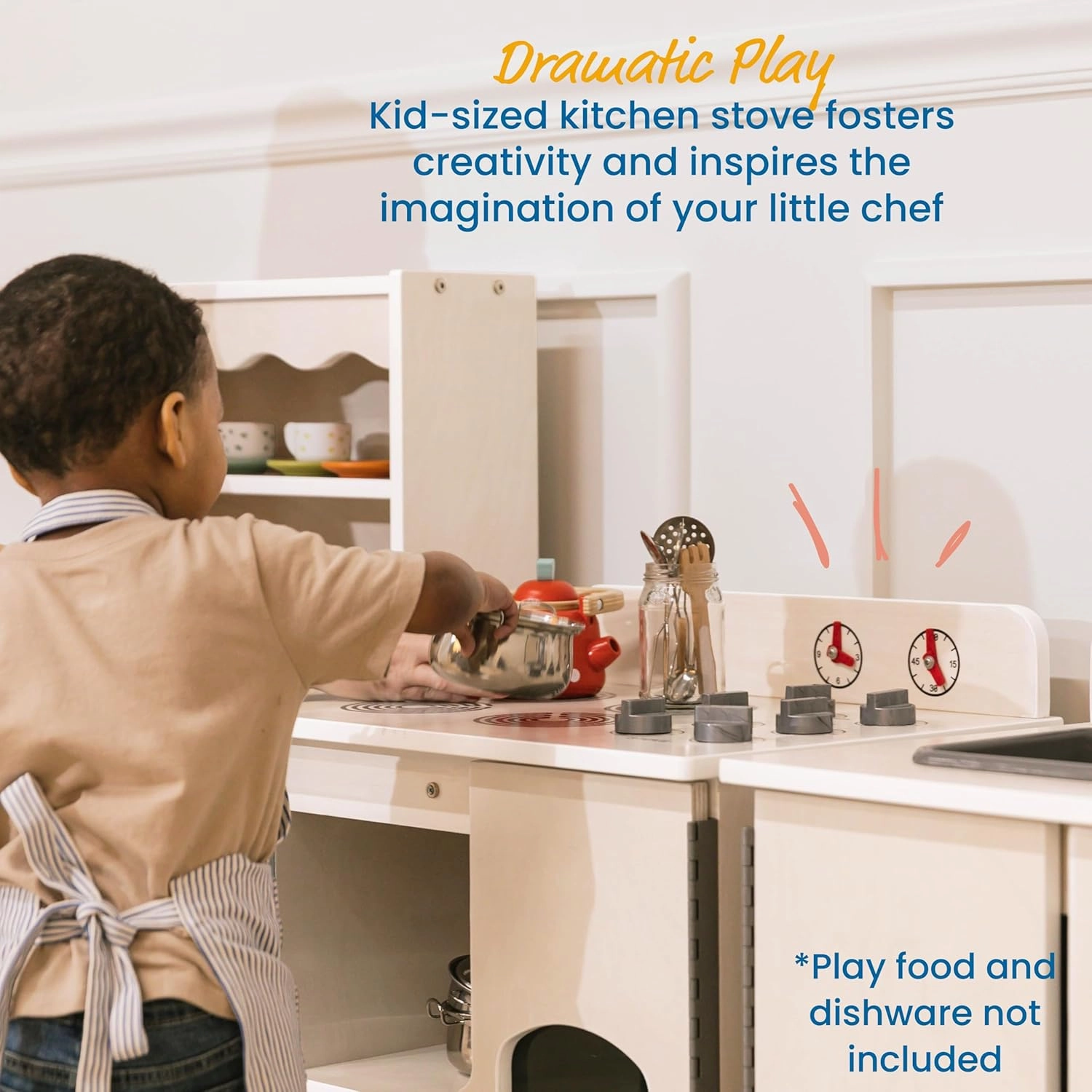 ECR4Kids Play Kitchen Stove, Wooden Playset, White Wash