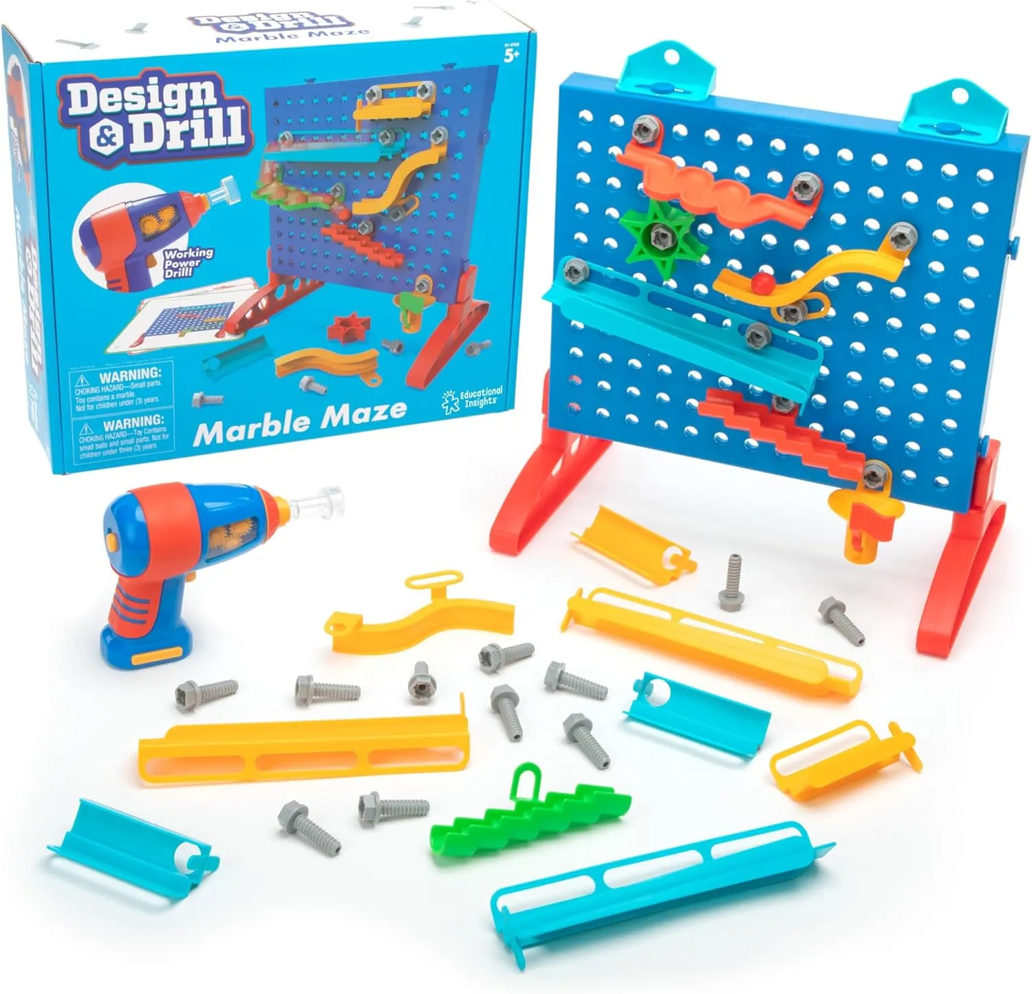 Educational Insights Design & Drill Marble Maze - STEM Building Toys for Kids, Marble Run Set with Electric Drill Toy, STEM Toys & Physics Games, Gifts for Boys and Girls Ages 5 