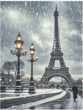 Eiffel Tower Winter Rainy Building Block Puzzle Personalized Building Bricks for Adults Square Shaped Block Puzzle Building Valentine's Day Gifts for Home Decor Brick Puzzle